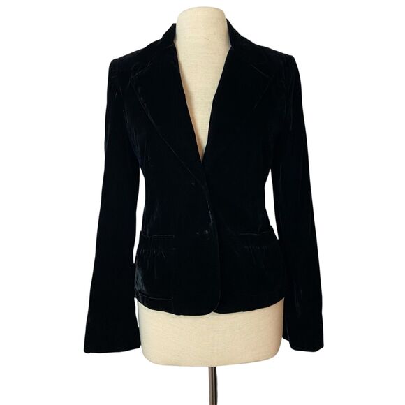 AB Studio Black Velvet Blazer Jacket Women's 12 Classic Goth Glam Dark Academia - Picture 1 of 8